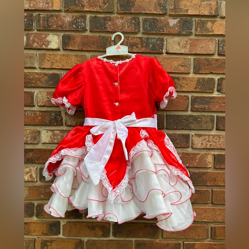 Vintage Baby Girls 90s White & Red Ruffle Lace and Tiered Frilly Lace Dress - Picture 5 of 14